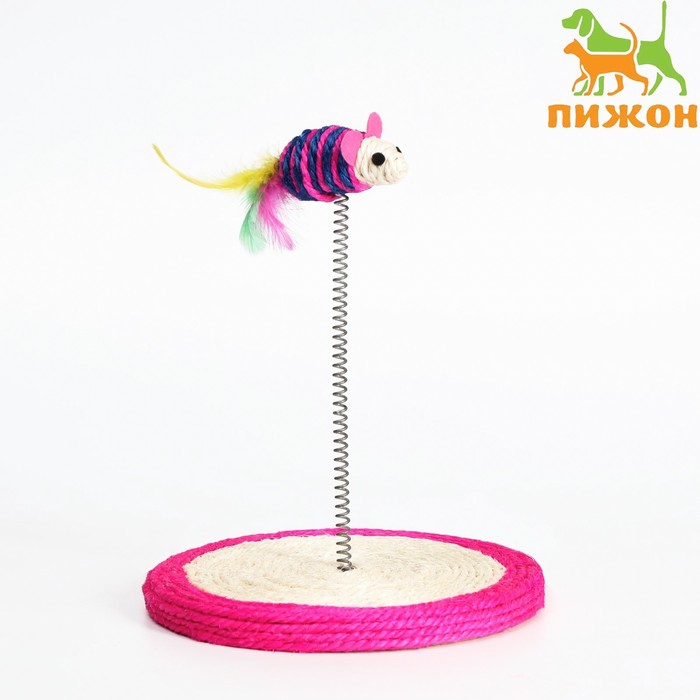 Дразнилка для кошек «Мышь на подставке», 19×23 см, сизаль, цвет МИКС - Фото 1