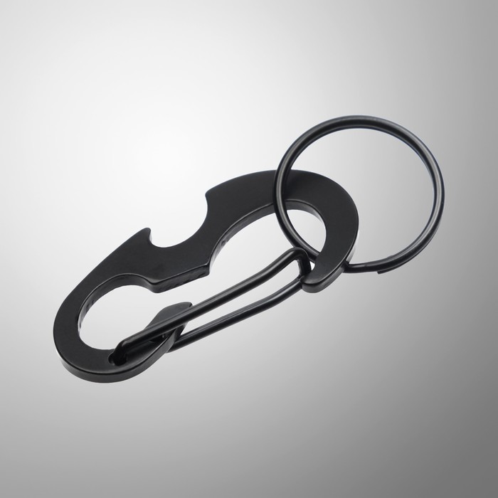 Карабин с кольцом для ключей и открывашкой, чёрный 5 см - Фото 1