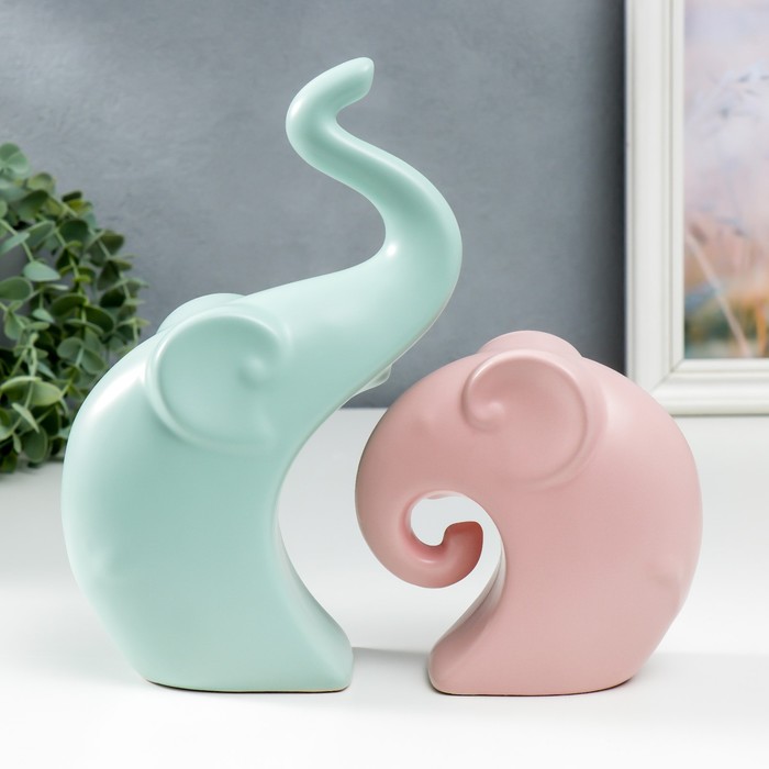 Сувенир керамика "Два слона" пастель матовый набор 2 шт 12х12 22х13 см - Фото 1