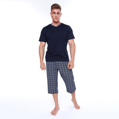 Комплект (футболка/бриджи) мужской, чёрный/клетка, размер 48