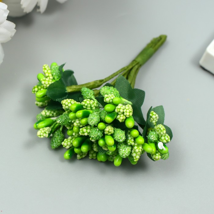 Цветы для декорирования "Соцветие" зелёный 1 букет=12 цветов 8,5 см - Фото 1