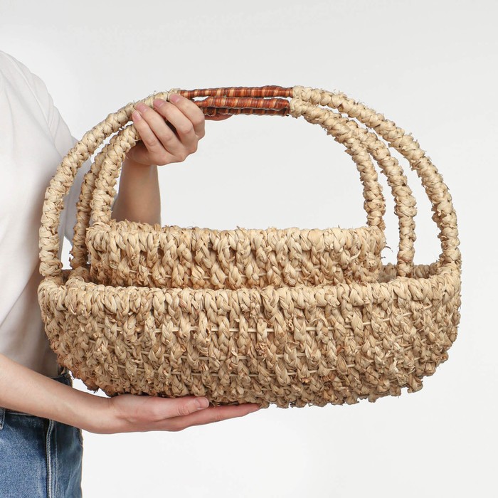 Корзина плетёная для хранения, бамбук, овальная, бежевая, набор 3 шт. - Фото 1