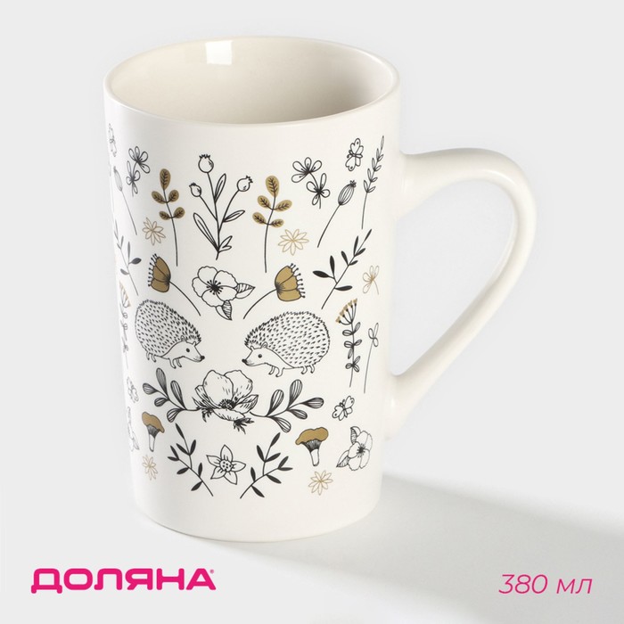 Кружка Доляна «Ёжик», 380 мл, фарфор, цвет белый - Фото 1