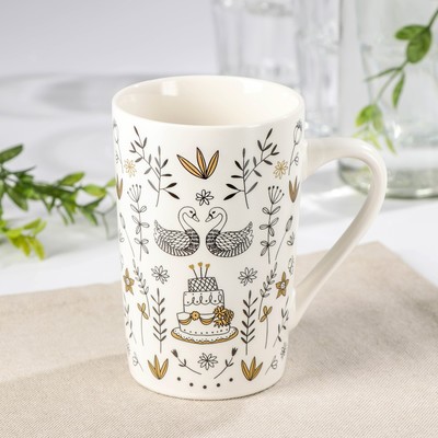 Кружка фарфоровая Доляна «Лебедь», 380 мл, цвет белый