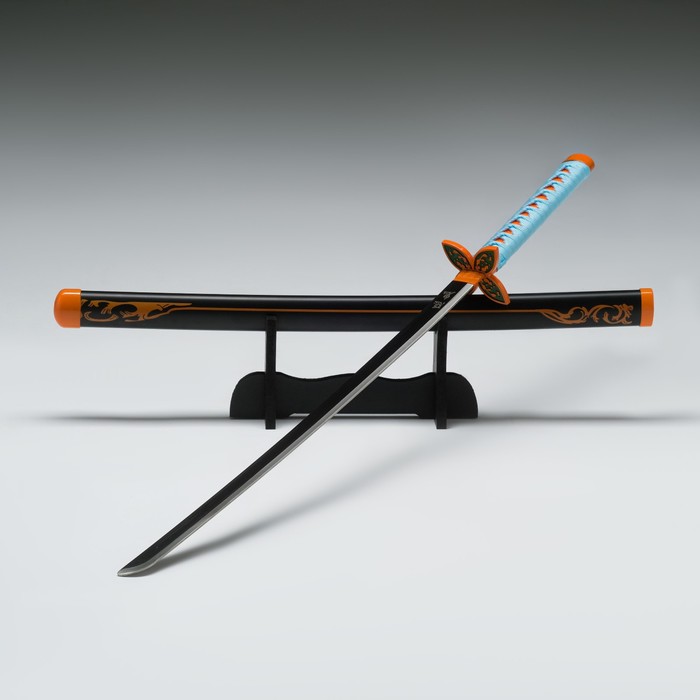 Макет оружия «Сувенирная катана на подставке. Нобу», 75 см, клинок 48 см, рукоять голубая - Фото 1