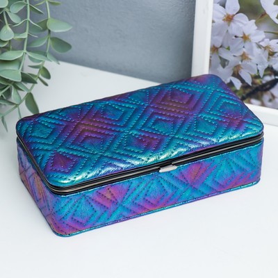 Шкатулка для украшений «Узор из ромбов. Синий перламутр», кожзам, 6×9.8×18.5 см