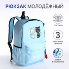 Рюкзак школьный из текстиля, 3 кармана, кошелёк, цвет голубой - фото 110820810