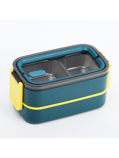 Ланч бокс TAKE IT EASY «В школу», 1 л, 11.5×21 см, с приборами, 2 уровня, нержавеющая сталь, синий