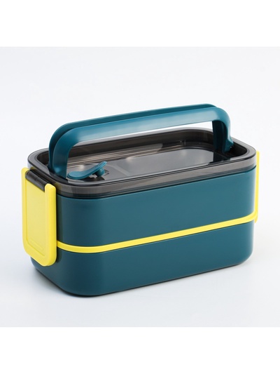 Ланч бокс TAKE IT EASY «В школу», 1 л, 11.5×21 см, с приборами, 2 уровня, нержавеющая сталь, синий