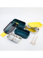 Ланч бокс TAKE IT EASY «В школу», 1 л, 11.5×21 см, с приборами, 2 уровня, нержавеющая сталь, синий - Фото 5