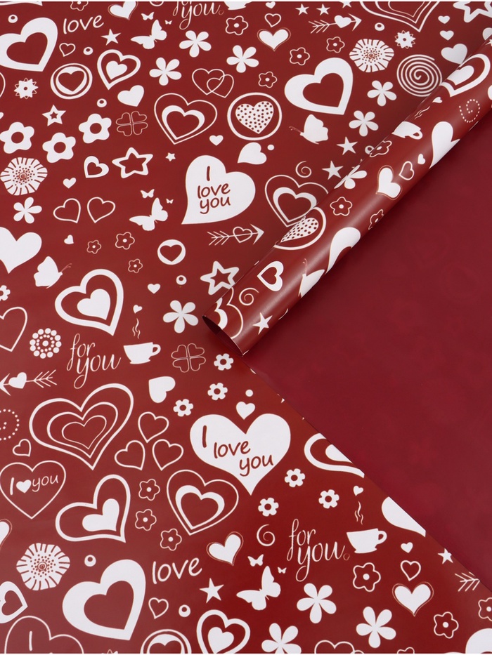 Бумага упаковочная глянцевая «Сердце», двусторонняя, 70×100 см - Фото 1