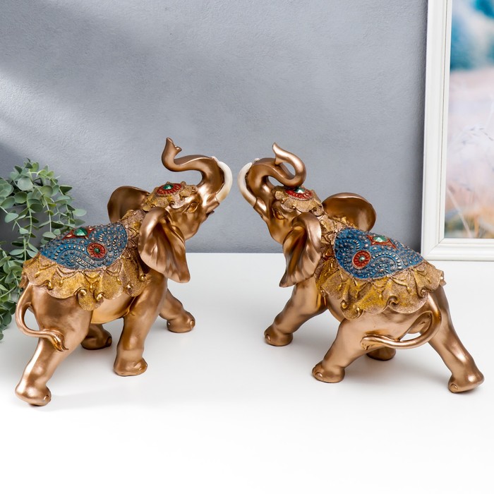 Сувенир полистоун "Золотистый слон в синей попоне с кисточками" МИКС 28,5х15х32,5 см - Фото 1