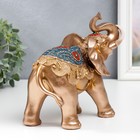 Сувенир полистоун "Золотистый слон в синей попоне с кисточками" МИКС 20х10,5х22 см - фото 21502777
