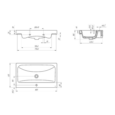 Раковина встраиваемая Cersanit MODUO 80, с 1 отверстием под смеситель, белый