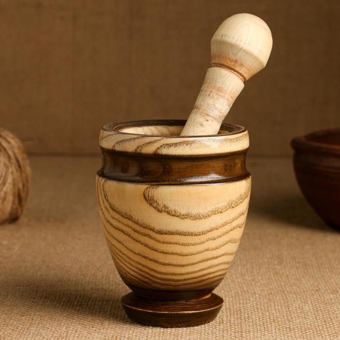 Набор: ступка с пестиком, ясень , 13 см, МИКС - Фото 1
