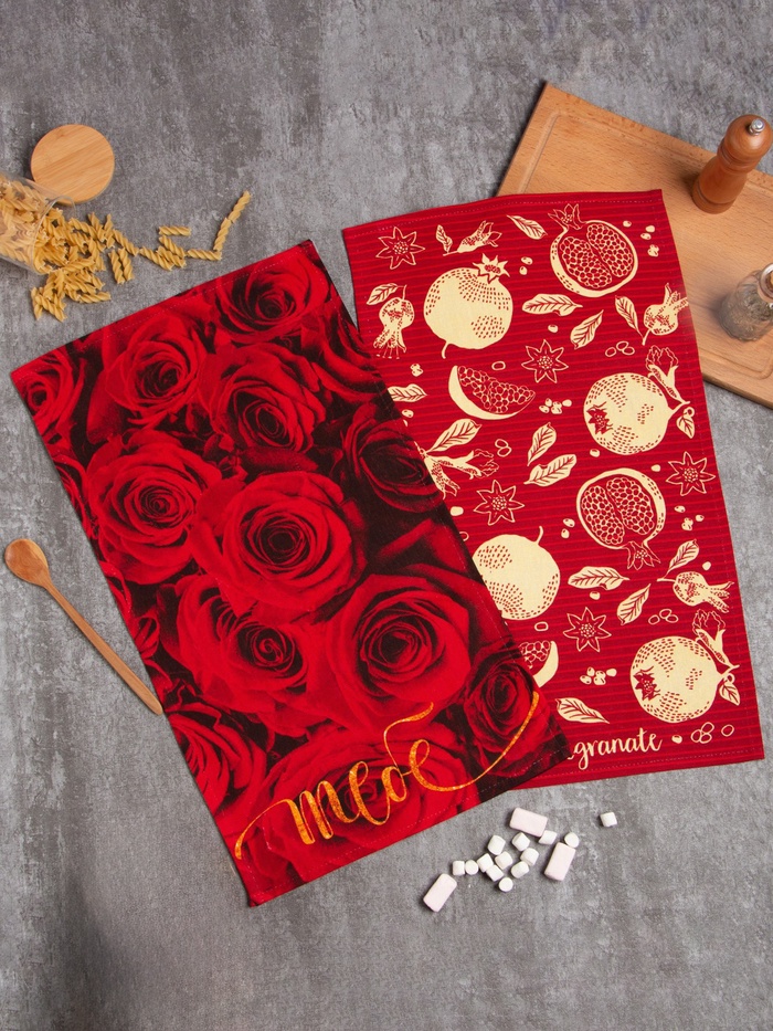 Набор кухонных полотенец «Доляна. Для тебя», 2 шт., 35×60 см, красные - Фото 1