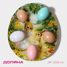 Подставка стеклянная для яиц 10 ячеек Доляна «Кроличьи истории», 24×20,6 см