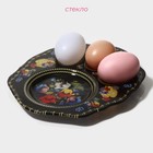 Подставка стеклянная для яиц Доляна «Жостовская роспись», 3 ячейки, 21×18 см, цвет чёрный - Фото 2