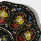 Подставка стеклянная для яиц Доляна «Жостовская роспись», 3 ячейки, 21×18 см, цвет чёрный - фото 4346801