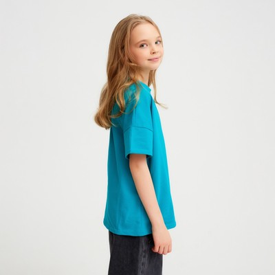 Футболка детская однотонная MINAKU: Basic line, бирюзовая, рост 128 см