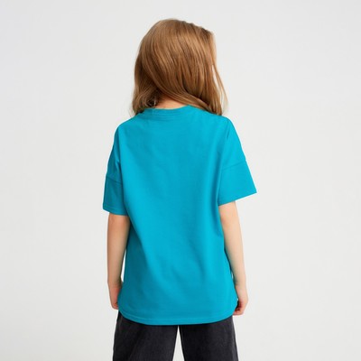 Футболка детская однотонная MINAKU: Basic line, бирюзовая, рост 128 см