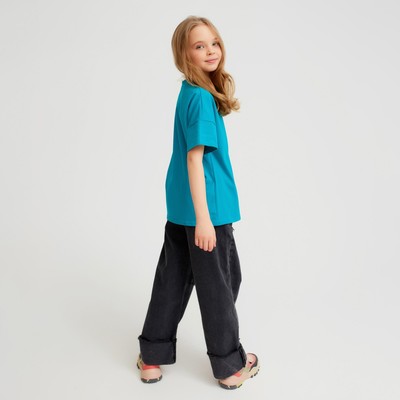 Футболка детская однотонная MINAKU: Basic line, бирюзовая, рост 128 см