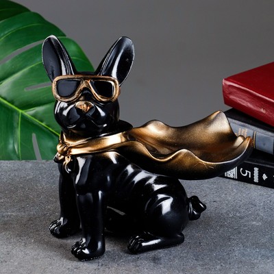 Подставка для мелочей «Фигурка. Бульдог в плаще», полистоун, чёрная, 23×20×13 см