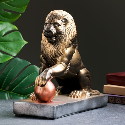 Копилка для денег «Лев с шаром», гипс, черно-золотой, 32×15×35 см