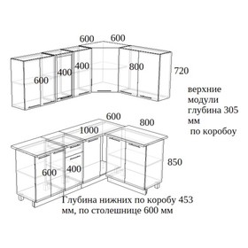 

Кухонный гарнитур угловой Волна 10, 2000х1400 мм, Белый/Бирюза