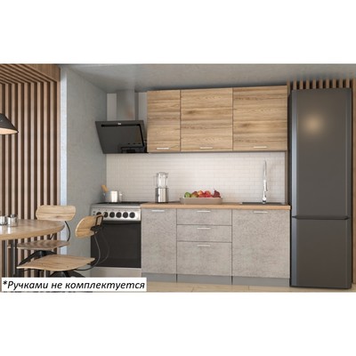 Кухонный гарнитур прямой «Лофт 5», 1600×600 мм, цвет дуб бунратти/бетон светлый