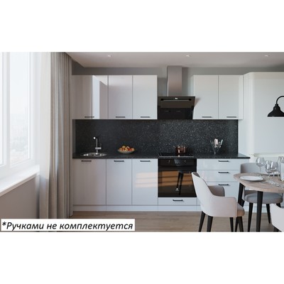 Кухонный гарнитур прямой 2, 2800×600 мм, цвет белый глянец/бриллиант чёрный