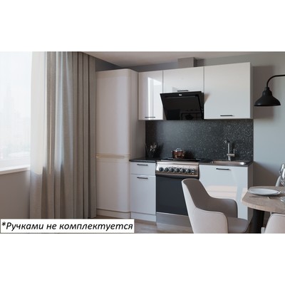 Кухонный гарнитур прямой 4, 1600×600 мм, цвет белый глянец/бриллиант чёрный