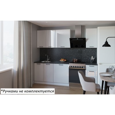 Кухонный гарнитур прямой 10, 1800×600 мм, цвет белый глянец/бриллиант чёрный