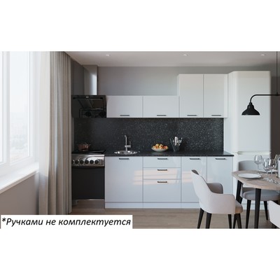 Кухонный гарнитур прямой 12, 2000×600 мм, цвет белый глянец/бриллиант чёрный
