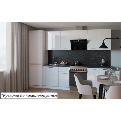 Кухонный гарнитур прямой 13, 2400×600 мм, цвет белый глянец/бриллиант чёрный
