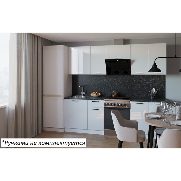Кухонный гарнитур прямой 13, 2400×600 мм, цвет белый глянец/бриллиант чёрный - Фото 1