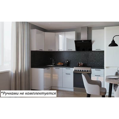 Кухонный гарнитур угловой 15, 1200×1800 мм, цвет белый глянец/бриллиант чёрный