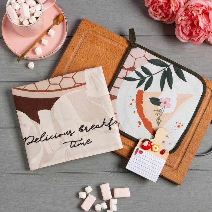Набор подарочный «Десерт» полотенце 40×73 см, прихватка 19×19 см, магнит 11×7 см - Фото 1