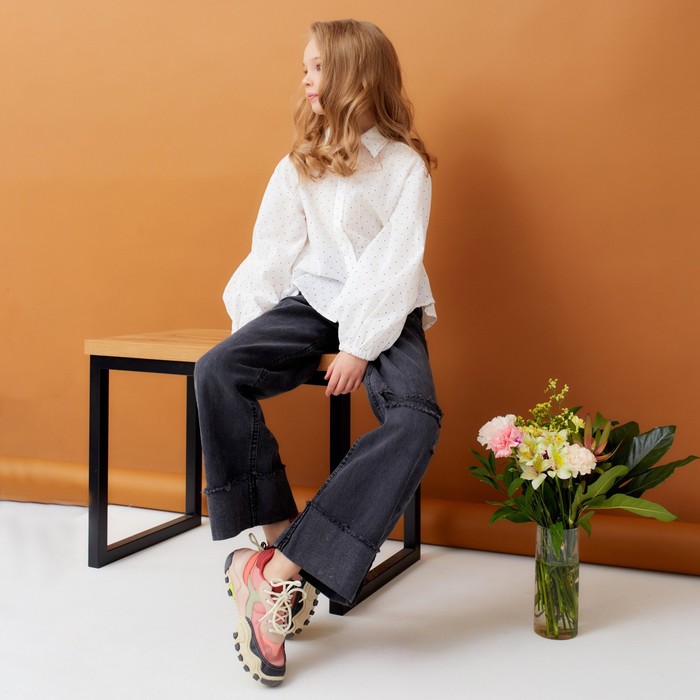 Рубашка для девочки в горошек MINAKU: Cotton collection, белая, рост 110 см