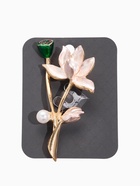 Брошь «Цветочная композиция», цвет бело-зелёный в золоте 7386511