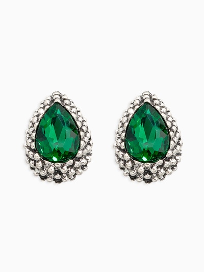 Серьги со стразами «Морское сияние», цвет изумрудный в чернёном серебре