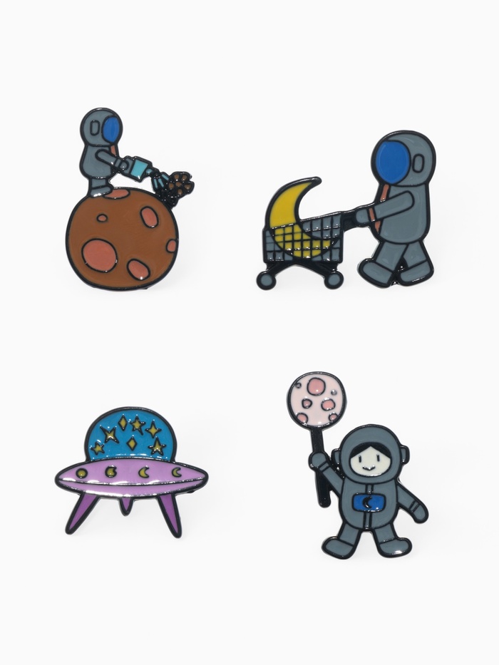 Набор значков (4 шт.) «Космос», цветные в чёрном металле - Фото 1