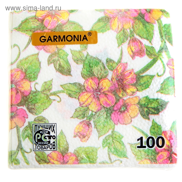Салфетки бумажные Гармония цвета многоцветие Яблонька 100 л - Фото 1