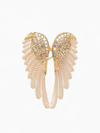 Брошь «Крылья ангела», цвет радужно-белый в золоте