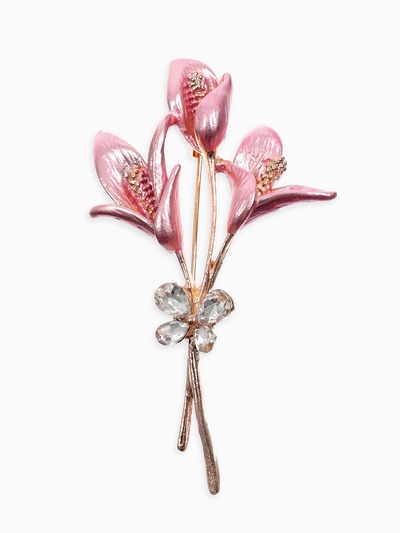 Брошь «Цветы» трио лилий, цвет розово-белый в золоте