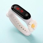 Часы наручные электронные «Ромашка», детские, ремешок силикон, белые - Фото 1