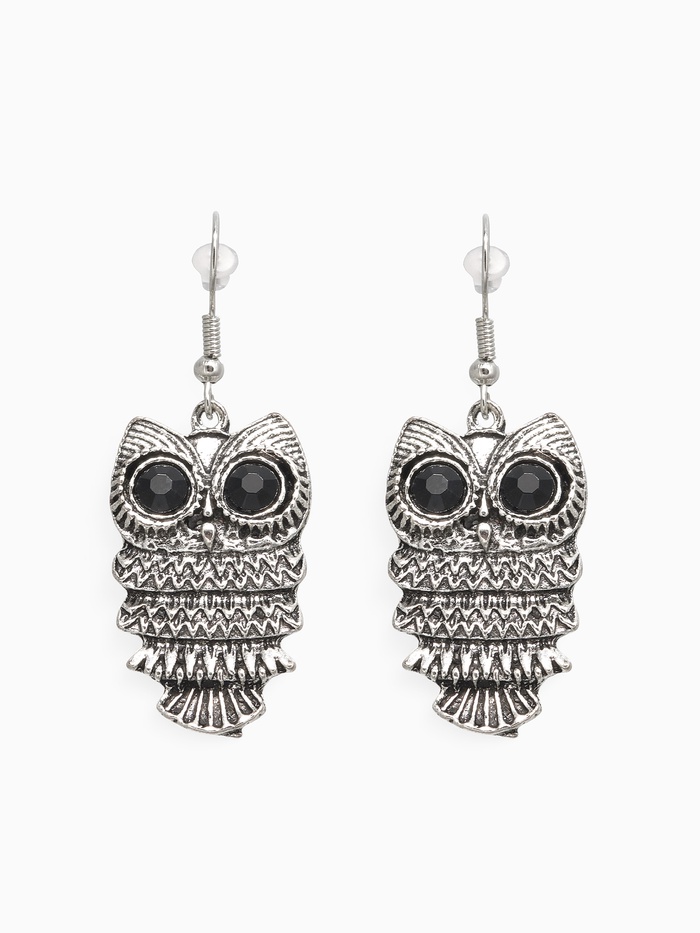 Серьги металл «Совушка», цвет чернёное серебро - Фото 1