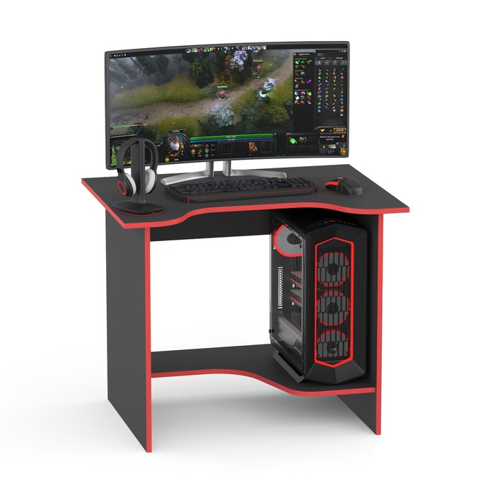 Компьютерный стол «КСТ-03», 900 × 670 × 740 мм, цвет чёрный / красная кромка - Фото 1