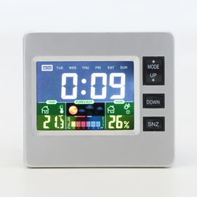 Часы электронные настольные с метеостанцией, с календарём и будильником 7.7 х 8.6 см