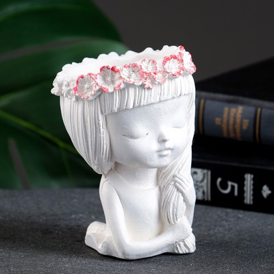 Фигурное кашпо для цветов «Девушка с косой», 80 мл, 11×8×8 см, гипс, белое
